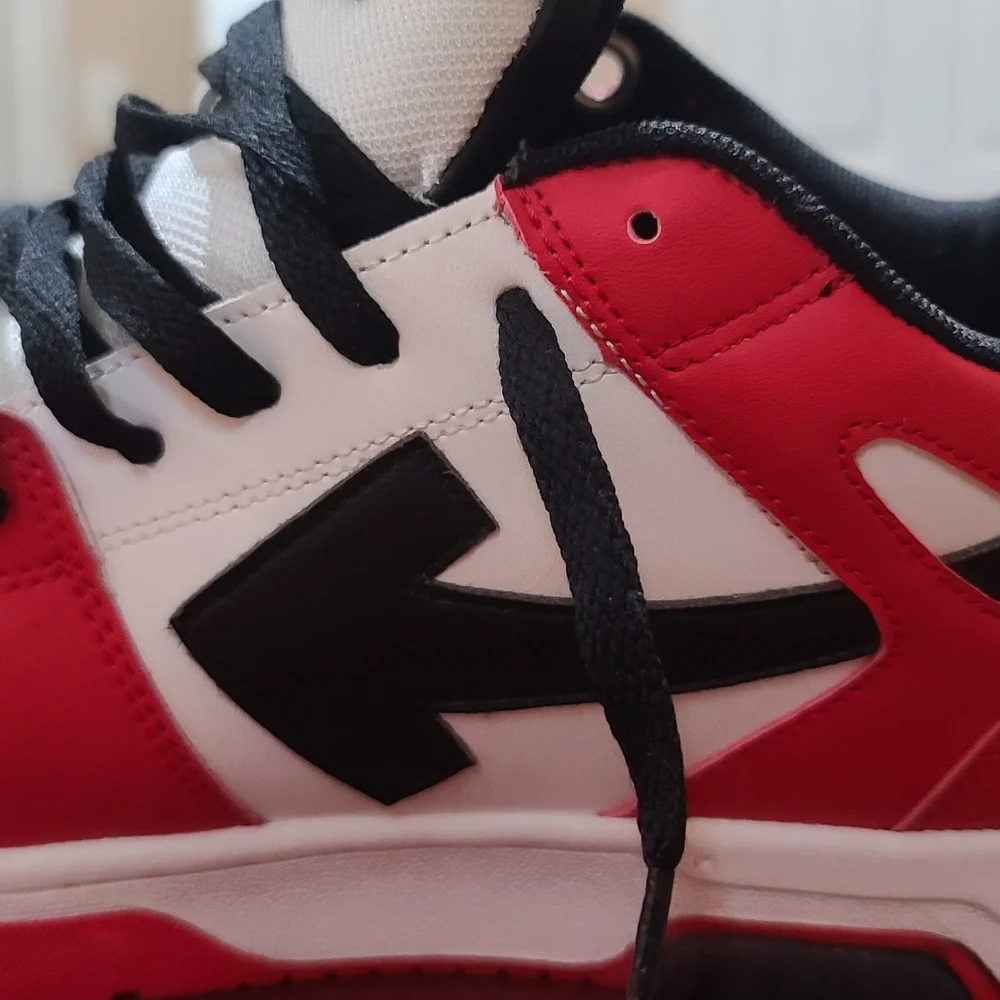 Off-White Red and White Sneakers with High-Top Design - Picture 4 of 7